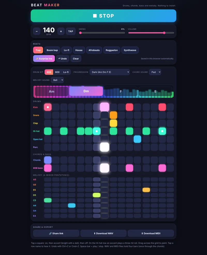 The mid-size model's finished beat maker, with a different layout and the same features.